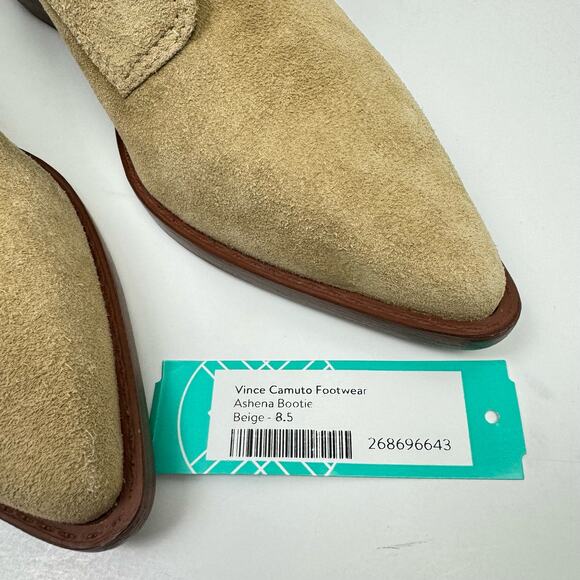 NEW Vince Camuto Ashena Tan Suede Leather Buckle Zip Up Bootie Ankle Boots - Picture 12 of 14